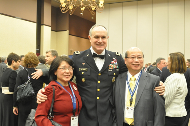 PRE-AWARD PARTY February 11, 2010, Lieutenant General James Pillsbury congratulates Mr. and Mrs. Hong on Hontek’ s winning of the 2009 AAAA Material Readiness Award for Contributions by a Small Business.